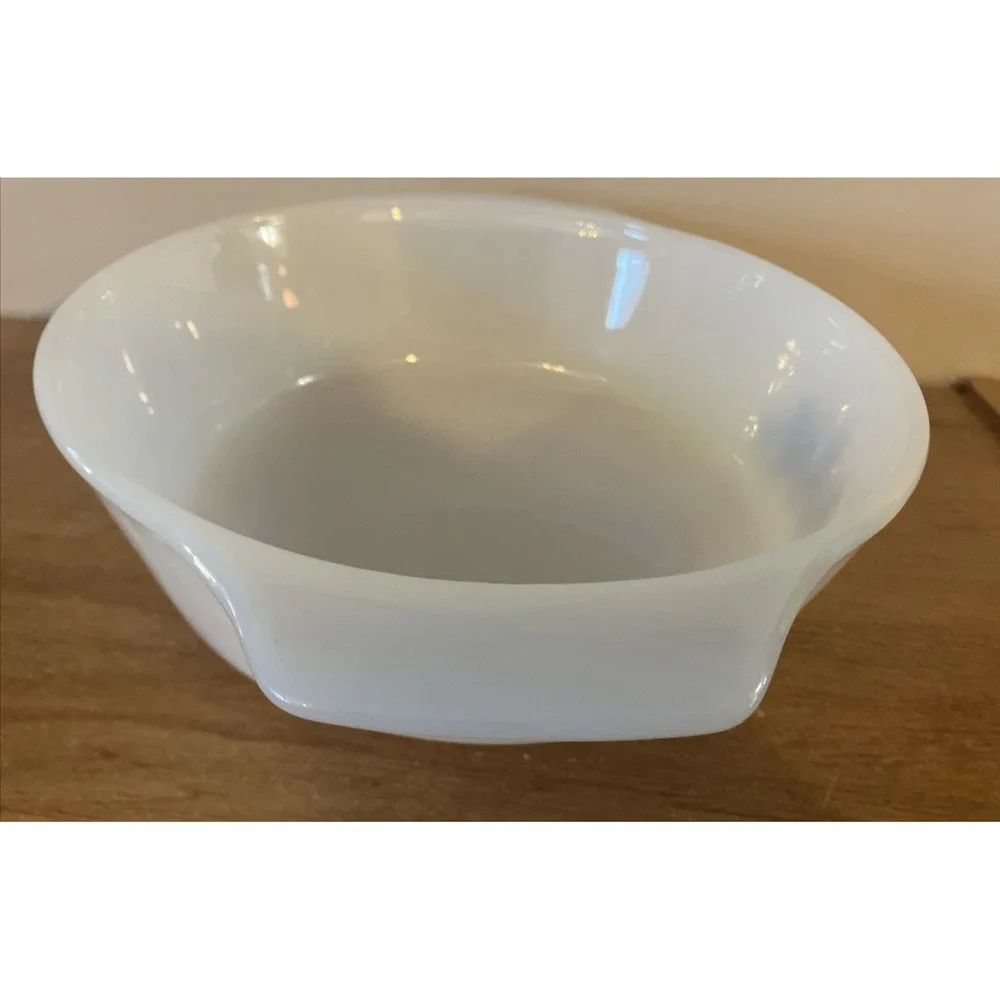Vintage Fire King Milk Glass Round Casserole Blue Cornflower 1 QT Dish - EUC